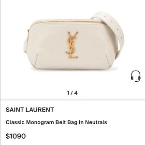 YSL (Saint Laurent) belt/crossbody bag. Cream leather with gold emblem.